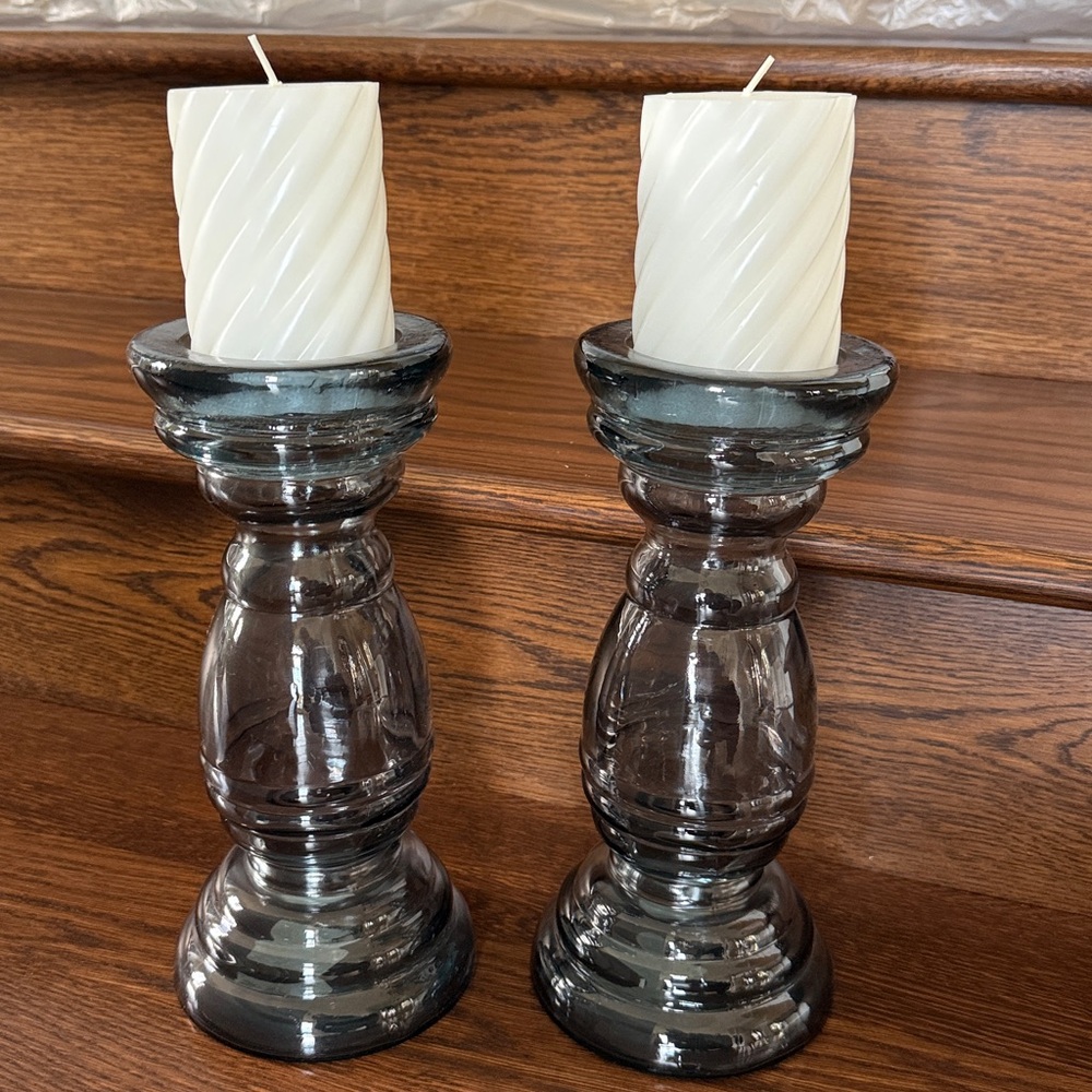 Elegant Ser of Blue Glass Candle Holders